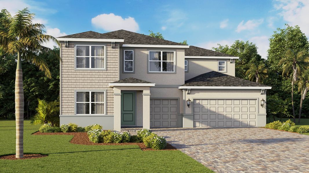 Representative exterior photo of a completed home built from the Crawford by D.R. Horton in Harbor Lake Estates, Titusville, FL (Image 1). Representative exterior photo of a completed home built from the Crawford by D.R. Horton in Harbor Lake Estates, Titusville, FL (Image 1).