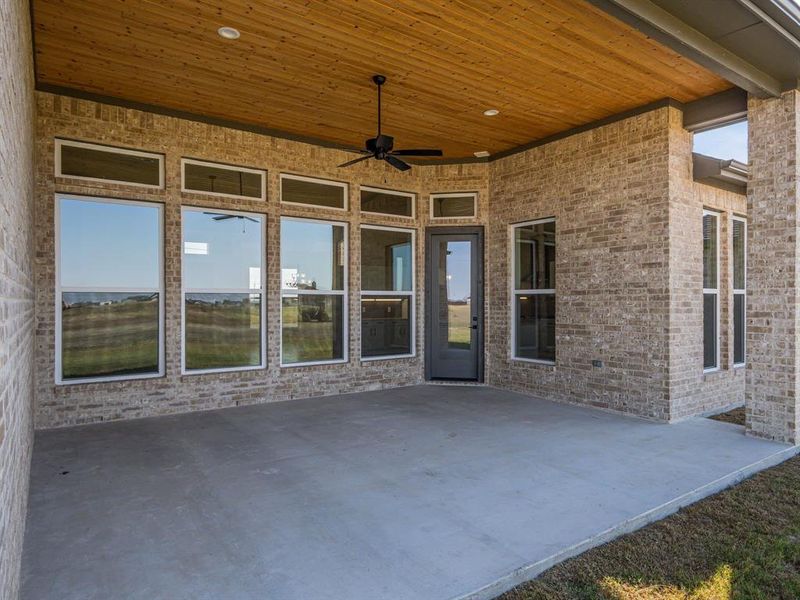 View of patio with ceiling fan