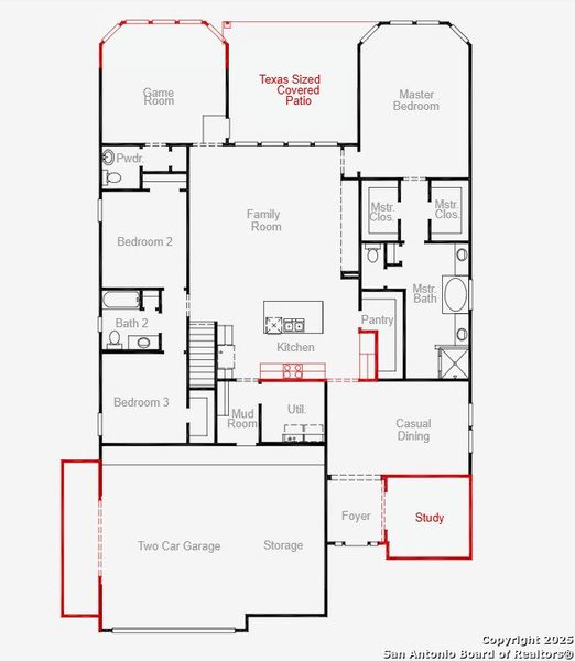 2D floor plan layout of this home in Homestead 75', Schertz, TX (Image 5). 2D floor plan layout of this home in Homestead 75', Schertz, TX (Image 5).