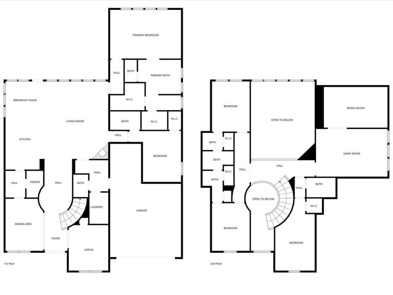 Highly sought-after Perry Homes floor plan featuring a grand circular staircase, private home office, and primary suite on the first floor. This popular layout offers an ideal flow with open-concept living, plus a game room and media room upstairs—perfect for entertaining and everyday living.