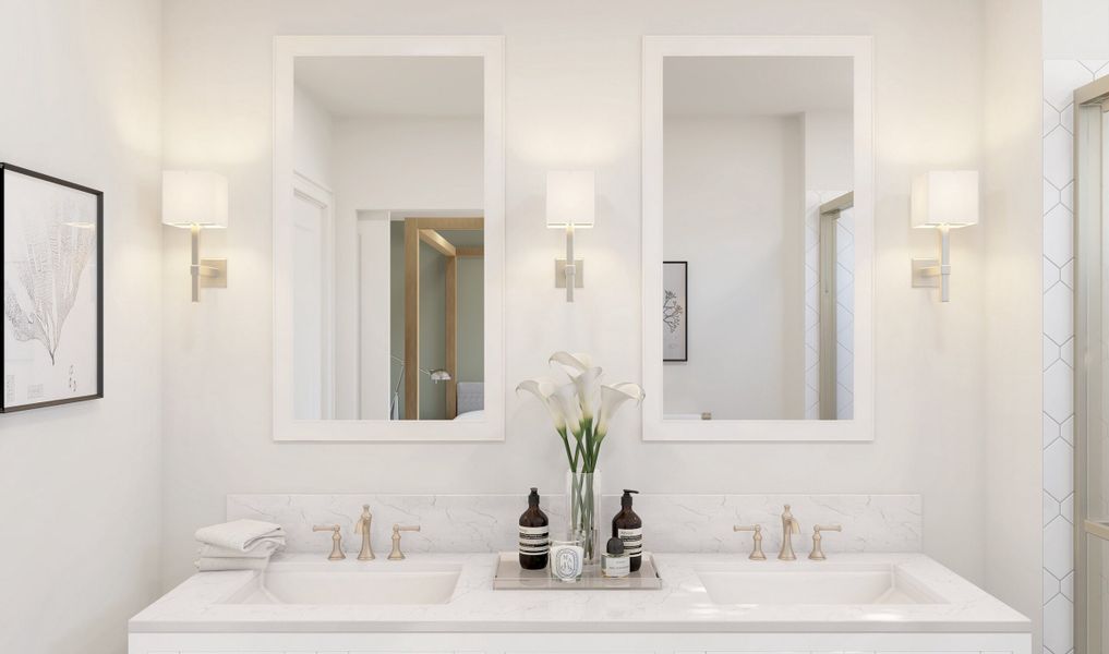 Double sink vanity with quartz countertop