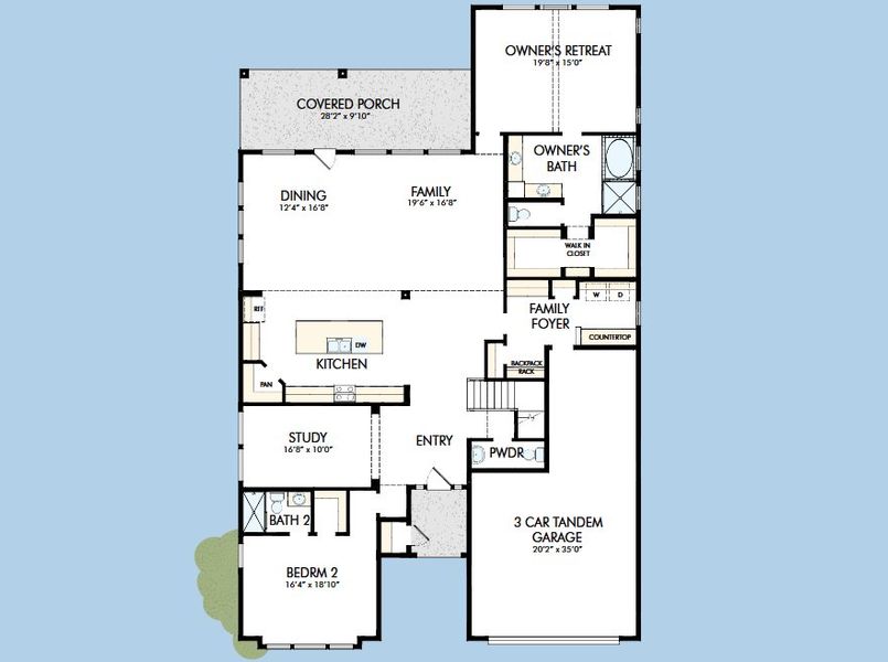 2D floor plan layout for the The Tomball by David Weekley Homes in Walden Creek – Summit Collection, Montgomery, TX (Image 3).