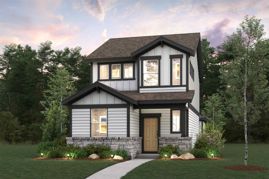 Front exterior of a new home in The Hollows at Avery Centre, Round Rock, TX, highlighting curb appeal (Image 7).