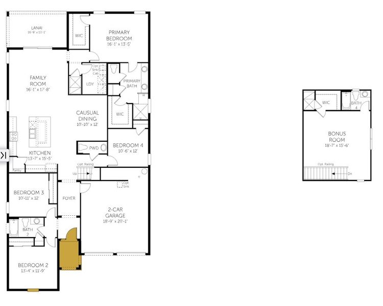 2D floor plan layout for the Anna Maria With Bonus - 50' Homesites by Dream Finders Homes in Avalon Woods, Winter Garden, FL (Image 3).