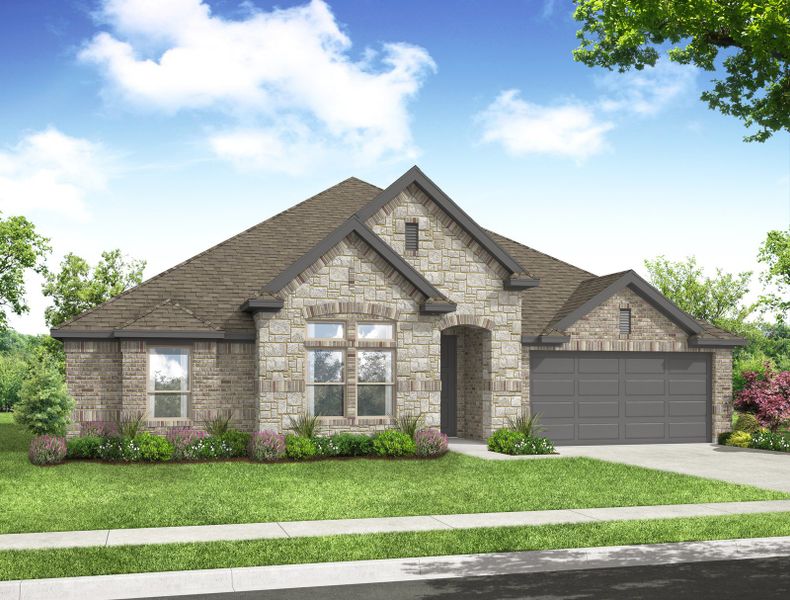 Representative exterior photo of a completed home built from the Balmoral by Impression Homes in Timberbrook, Justin, TX (Image 8).