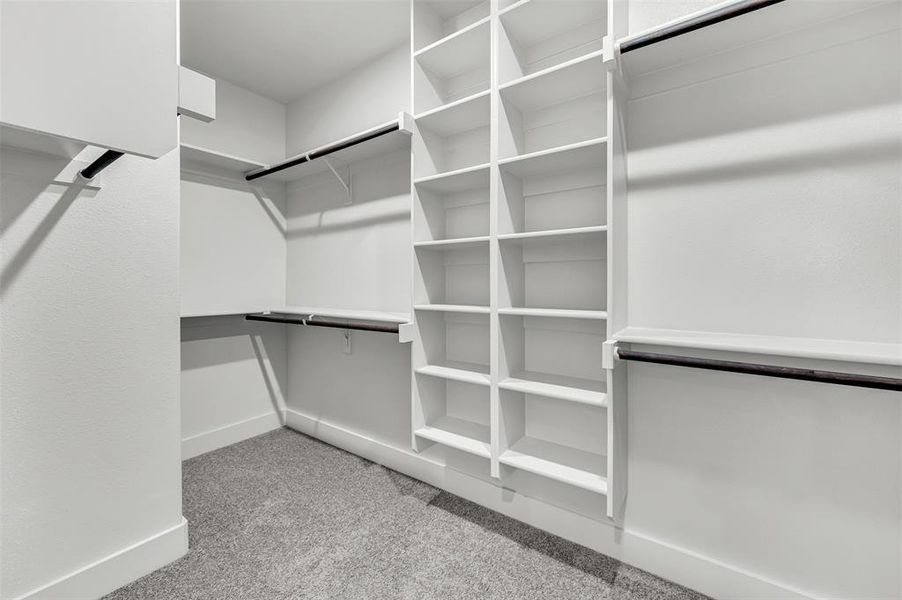 Walk in closet featuring light carpet