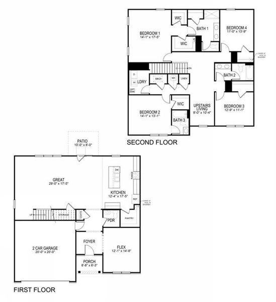 2D floor plan layout of this home in Fairway 17 at Mirror Lake, Villa Rica, GA (Image 5).