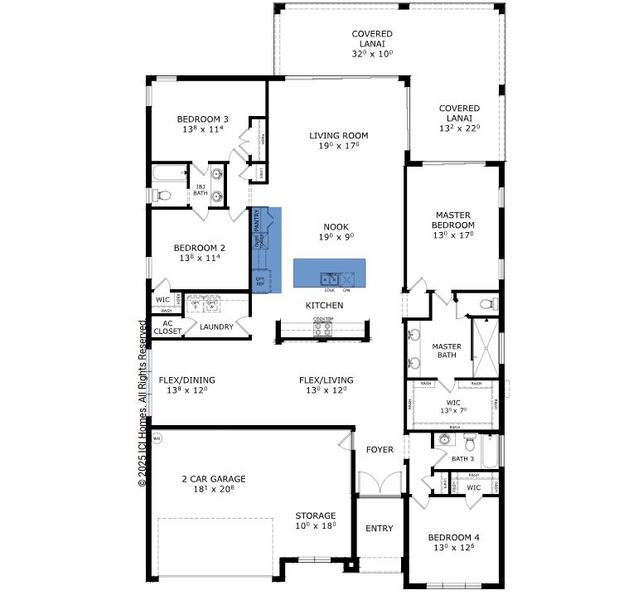 2D floor plan layout for the Sawgrass - Elite Series | 60' Wide Lots by ICI Homes in Oakbend, Venice, FL (Image 3). 2D floor plan layout for the Sawgrass - Elite Series | 60' Wide Lots by ICI Homes in Oakbend, Venice, FL (Image 3).