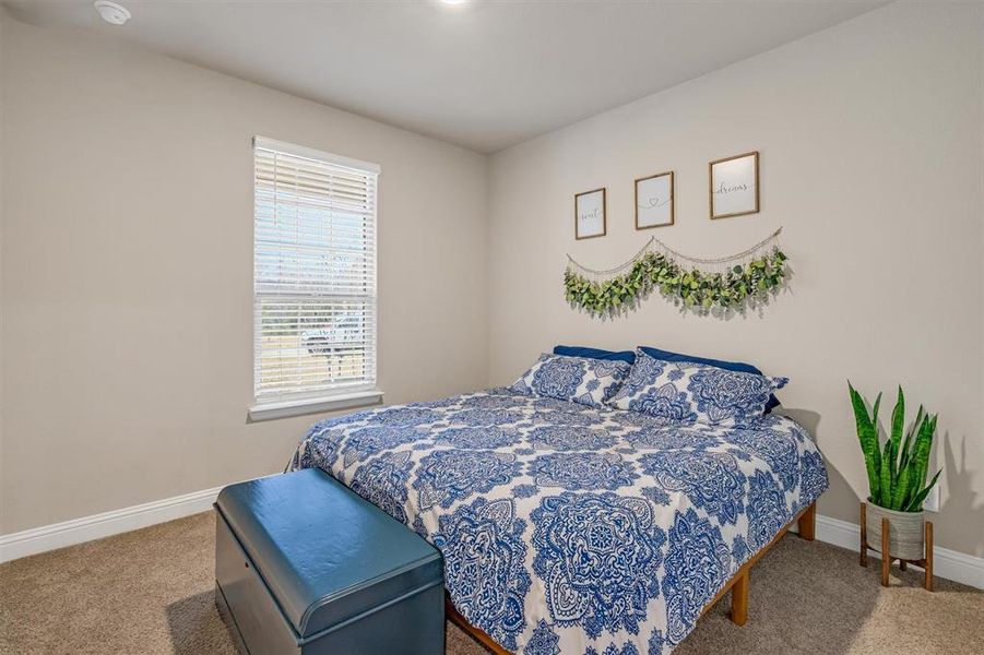 Bedroom with baseboards and carpet floors