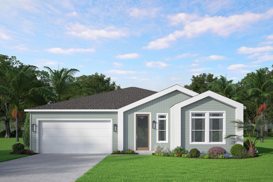 Representative exterior photo of a completed home built from the Flagler by Hunter Quinn Homes in Palm Coast Homes, Palm Coast, FL (Image 4). Representative exterior photo of a completed home built from the Flagler by Hunter Quinn Homes in Palm Coast Homes, Palm Coast, FL (Image 4).