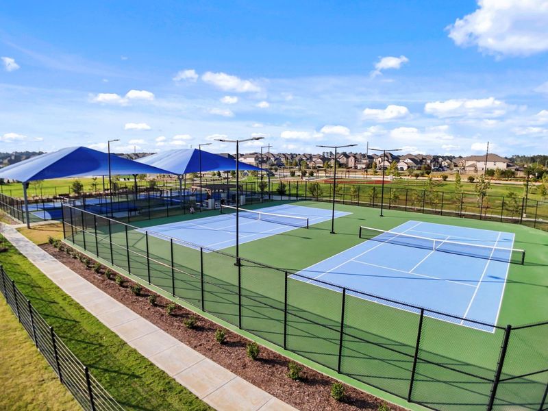 Enjoy active living with well-lit tennis and pickleball courts designed for fun, exercise, and community connection. A great spot to stay fit and socialize with neighbors.
