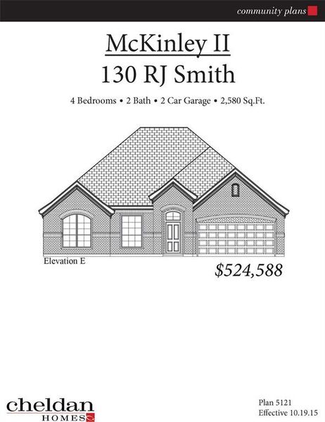 Example of Front Elevation without 3-car garage