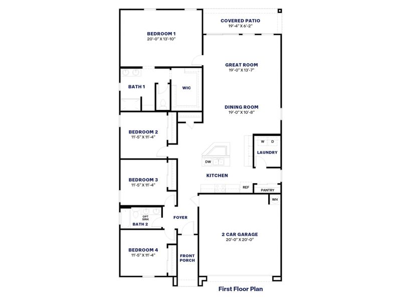 2D floor plan layout for the Kingston by D.R. Horton in Carlton Commons, Casa Grande, AZ (Image 5).