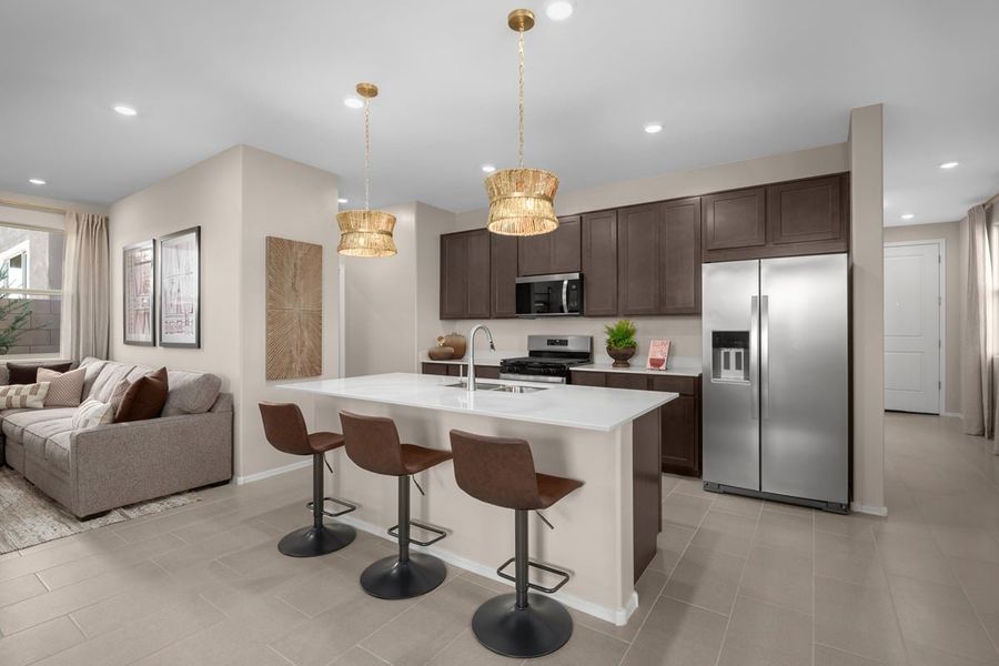 Representative furnished interior of a home built from the Plan 1760 Modeled by KB Home in Entrada Del Toro at Rancho Sahuarita, Sahuarita (Image 5). Representative furnished interior of a home built from the Plan 1760 Modeled by KB Home in Entrada Del Toro at Rancho Sahuarita, Sahuarita (Image 5).