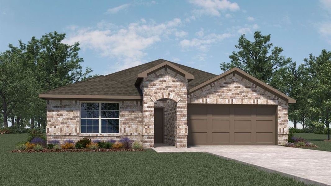 Front exterior of a new home in Tamarron, Fulshear, TX, highlighting curb appeal (Image 1). Front exterior of a new home in Tamarron, Fulshear, TX, highlighting curb appeal (Image 1).
