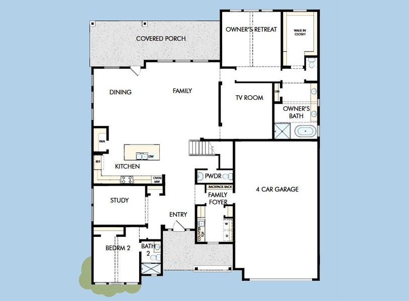 2D floor plan layout for the The Coolidge by David Weekley Homes in Whyburn Manor Series, Flower Mound, TX (Image 3).