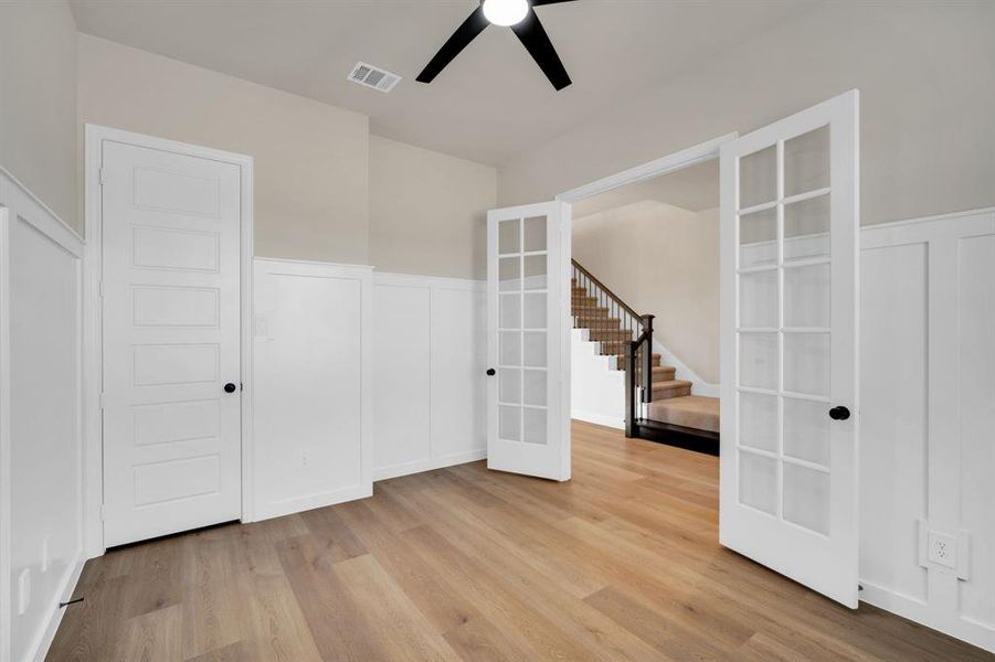 Glass french doors in home office