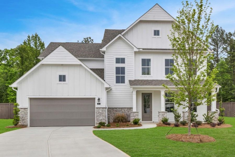 Front exterior of a new home in Maddox Landing, Hoschton, GA, highlighting curb appeal (Image 2).