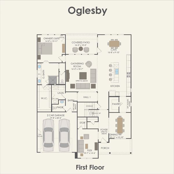 2D floor plan layout for the Oglesby by Pulte Homes in Blue Creek Trails, Richmond, TX (Image 3).