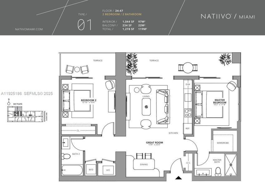 2D floor plan layout of this home in Gale Hotel & Residences Miami (former Natiivo), Miami, FL (Image 6).
