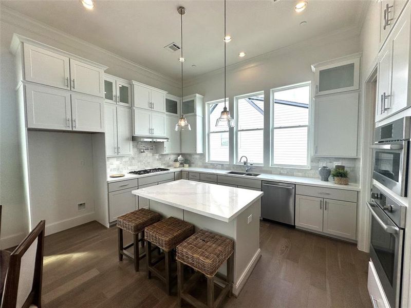 Chef’s Kitchen w/ Custom Cabinetry, Bosch Appliances, Quartz Countertops and a Pot Filler