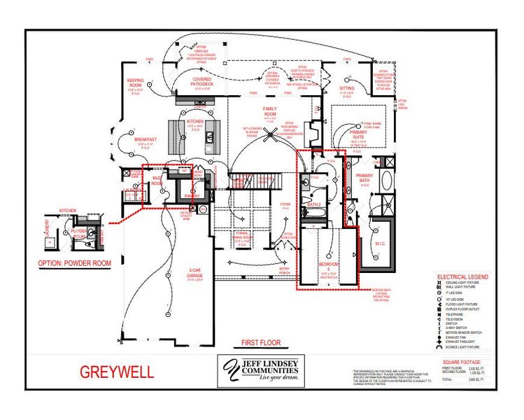 2D floor plan layout for the Greywell F by Jeff Lindsey Communities in Bernhard Farms, Fayetteville, GA (Image 3).