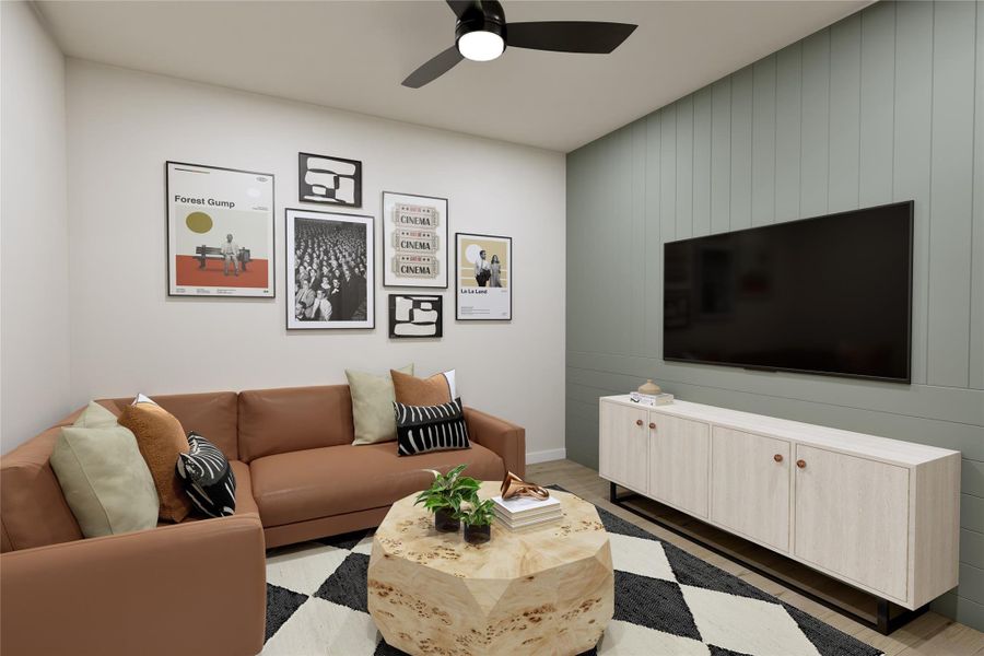 REPRESENTATIVE PHOTO:  TV room at 1st floor provides a separate room for movie night for the family, or a playroom/workout room!