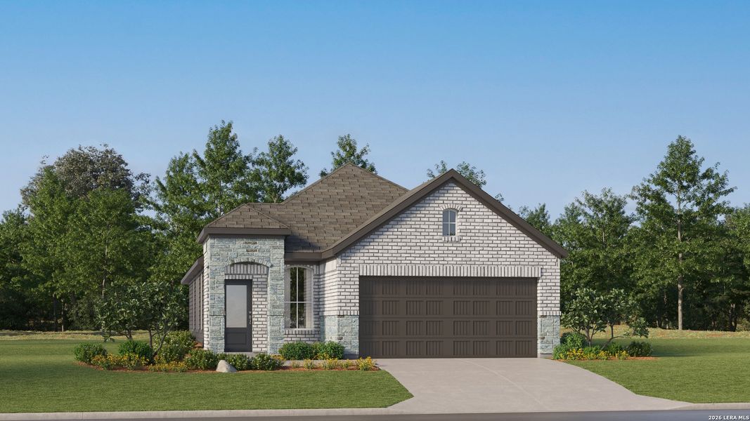 Front exterior of a new home in Juniper Ranch, Spring Branch, TX, highlighting curb appeal (Image 24). Front exterior of a new home in Juniper Ranch, Spring Branch, TX, highlighting curb appeal (Image 24).