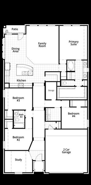 2D floor plan layout for the Davenport by Highland Homes in COLTON, Todd Mission, TX (Image 4).