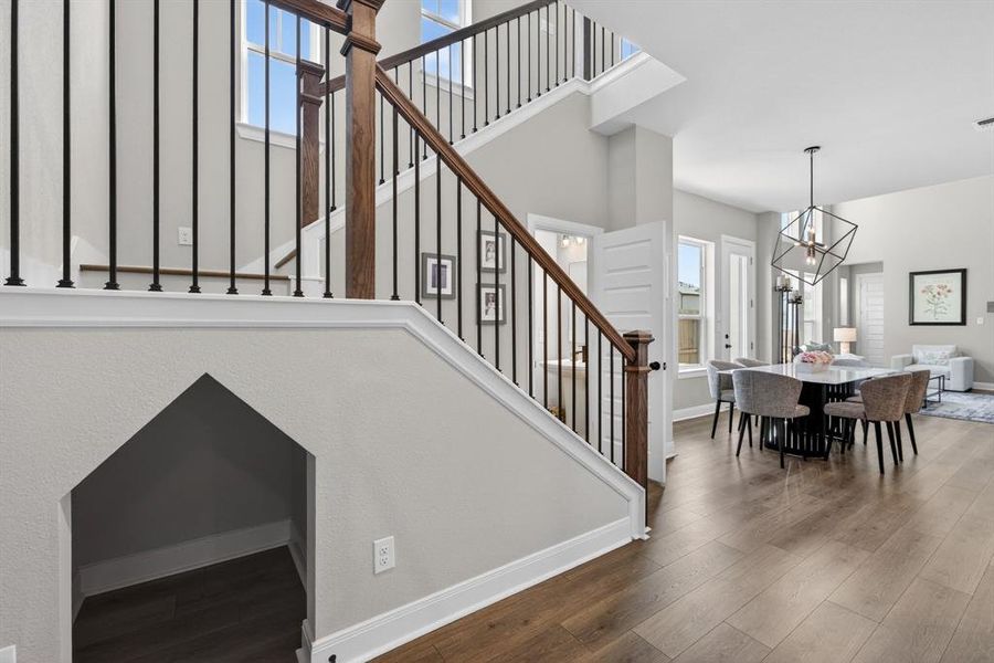 Cute area under stairs for dog/cat bed