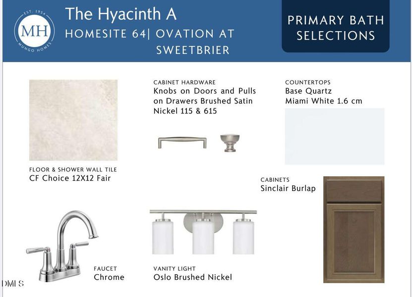 OVS 64 Primary Bath selections OVS 64 Primary Bath selections