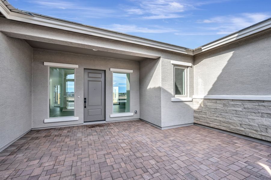 Exterior details and patio area of a home in Suelo at Legado West, Queen Creek (Image 27). Exterior details and patio area of a home in Suelo at Legado West, Queen Creek (Image 27).
