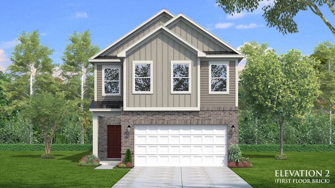 Representative exterior photo of a completed home built from the Juniper by DRB Homes in Sidney Creek Single Family, Zebulon, NC (Image 4). Representative exterior photo of a completed home built from the Juniper by DRB Homes in Sidney Creek Single Family, Zebulon, NC (Image 4).