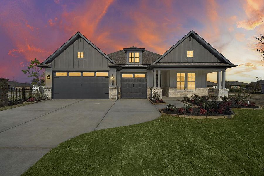 Representative exterior photo of a completed home built from the Dogwood by Caldwell Homes in The Highlands, Porter, TX (Image 26). Representative exterior photo of a completed home built from the Dogwood by Caldwell Homes in The Highlands, Porter, TX (Image 26).