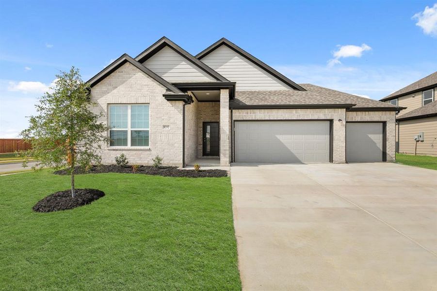 Front exterior of a new home in Rocky Creek Crossing, Fort Worth, TX, highlighting curb appeal (Image 2). Front exterior of a new home in Rocky Creek Crossing, Fort Worth, TX, highlighting curb appeal (Image 2).