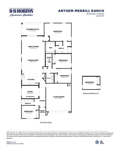 2D floor plan layout of this home in Anthem at Merrill Ranch, Florence, AZ (Image 4).