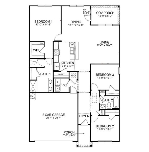 2D floor plan layout of this home in Bentley Park, Greenwood, SC (Image 3).