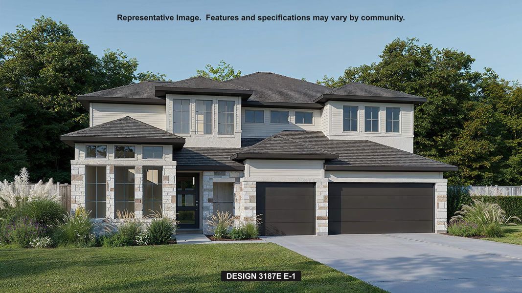 Front exterior of a new home in Easton Park, Austin, TX, highlighting curb appeal (Image 1). Front exterior of a new home in Easton Park, Austin, TX, highlighting curb appeal (Image 1).