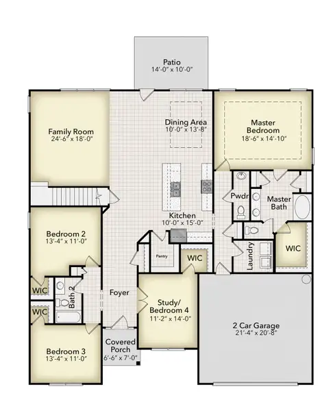 2D floor plan layout for the 3327 by Adams Homes in Harrison Valley, Simpsonville, SC (Image 4).