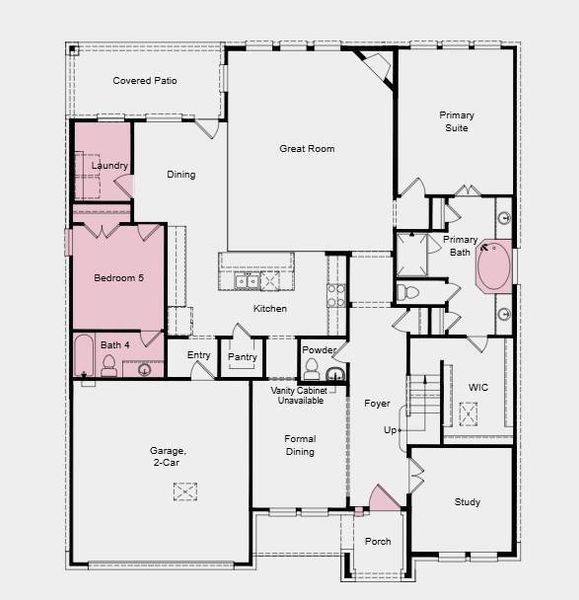 Additional Highlights Include: Downstairs bedroom and full bathroom in place of tandem garage, 42" front door entry, and gas line to covered patio.
