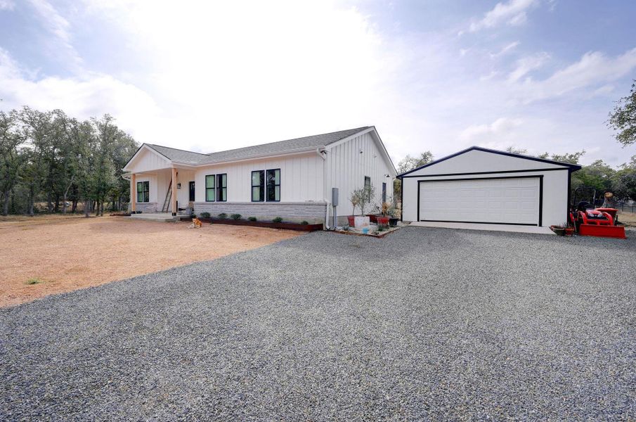 This home features a detached two-car garage for extra parking and storage.