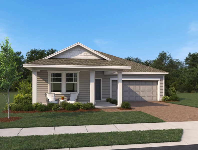 Representative exterior photo of a completed home built from the Douglas II by Ashton Woods in Ardisia Park Traditional, New Smyrna Beach, FL (Image 1).