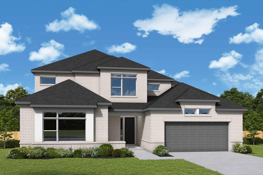 Representative exterior photo of a completed home built from the The Nacogdoches by David Weekley Homes in Prairieland Village 60' Homesites, Cypress, TX (Image 21).