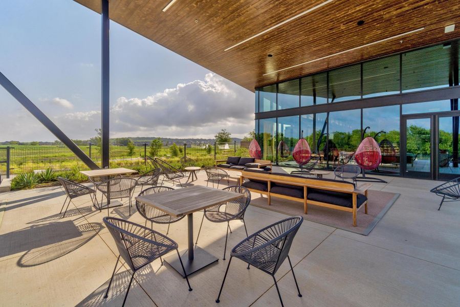 Shaded lounge area at The Union equipped with hanging egg chairs, outdoor tables, and high-speed Wi-Fi space. Shaded lounge area at The Union equipped with hanging egg chairs, outdoor tables, and high-speed Wi-Fi space.