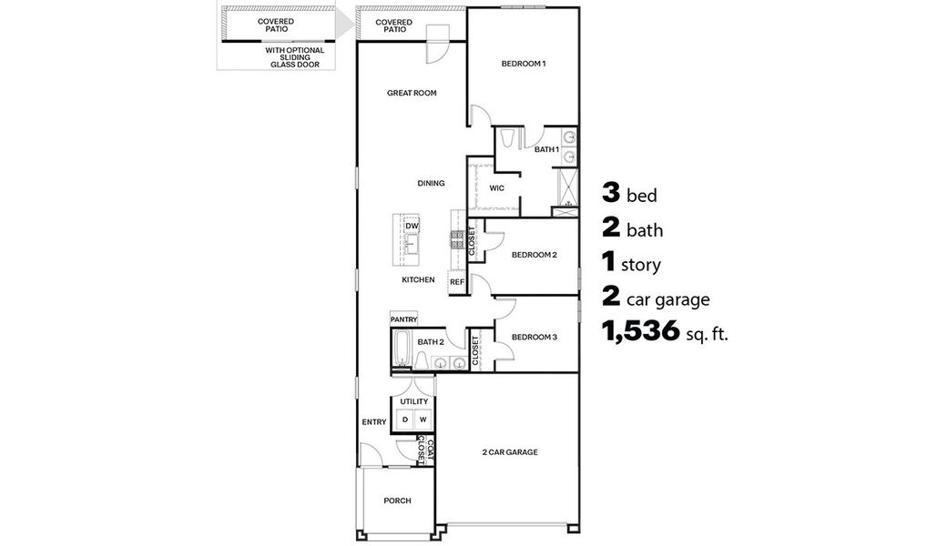 2D floor plan layout for the Caroline - Plan Z30C by D.R. Horton in Blackhawk, Tucson, AZ (Image 3).