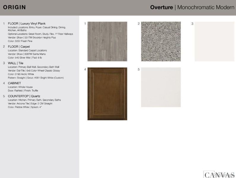 327 N Bently Street design selections. Home is currently under construction and selections are subject to change.