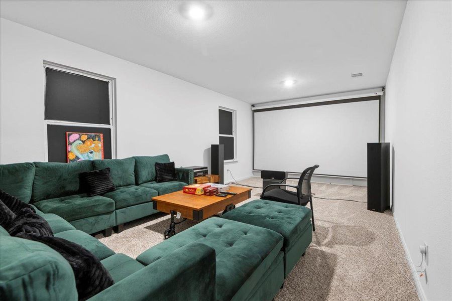 View of carpeted home theater