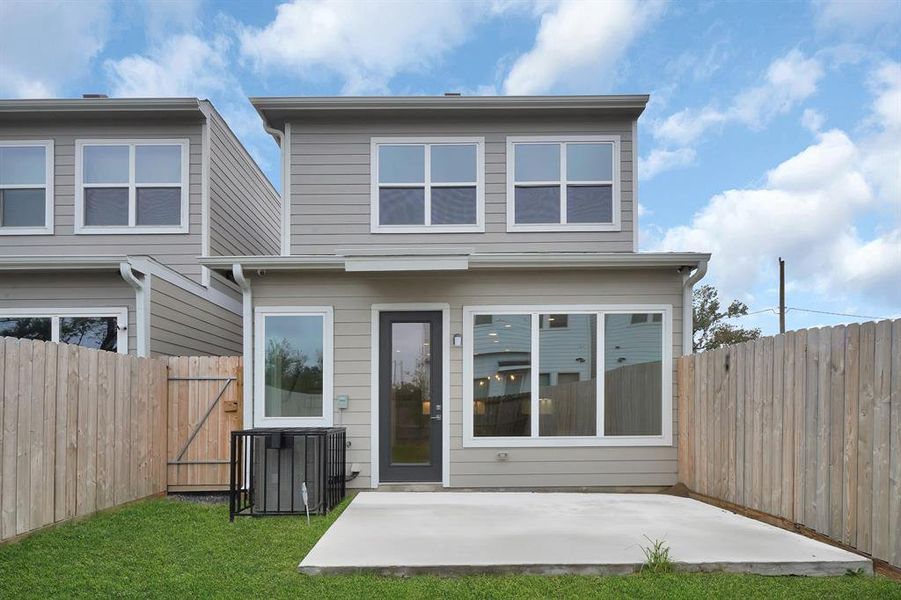 Patio at backyard is perfect for cookouts.