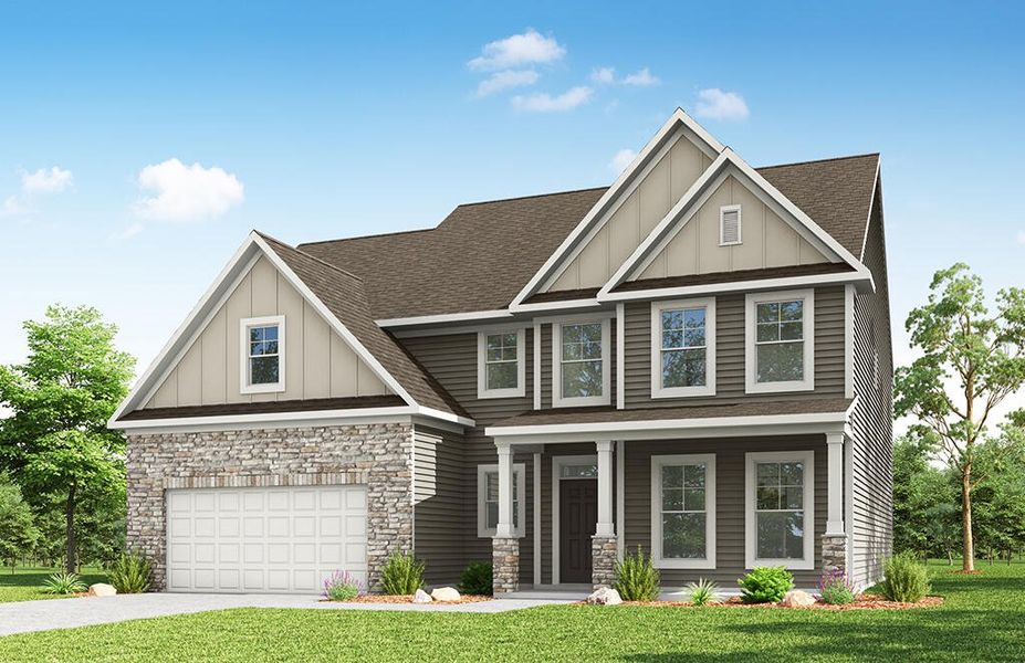 Representative exterior photo of a completed home built from the Sycamore by Eastwood Homes in Arbor West, Dawsonville, GA (Image 2). Representative exterior photo of a completed home built from the Sycamore by Eastwood Homes in Arbor West, Dawsonville, GA (Image 2).