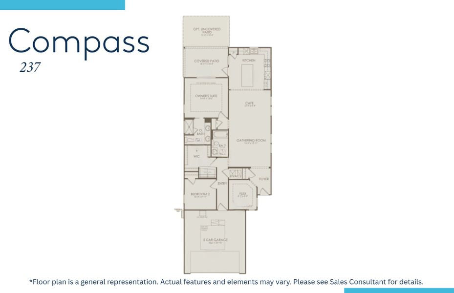 2D floor plan layout of this home in Del Webb Wilmington at Mallory Creek, Leland, NC (Image 3).
